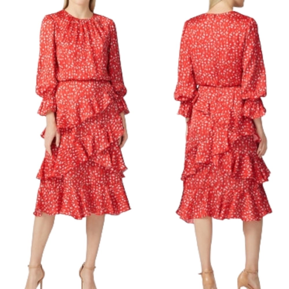 ML Monique‎ Lhuillier Printed Ruffle Dress 12